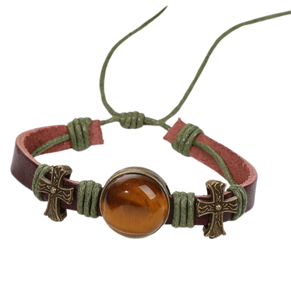 Brățară Handmade din piele cu cristal natural de OCHI DE TIGRU, pentru voință, curaj și încredere în sine - imagine 4