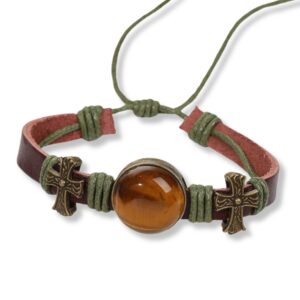Brățară Handmade din piele cu cristal natural de OCHI DE TIGRU, pentru voință, curaj și încredere în sine