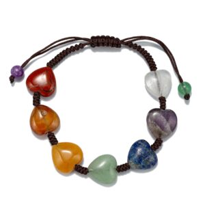 Brățară Handmade, din 7 cristale naturale șlefuite în formă de inimă, pentru curățarea energetică a chakrelor