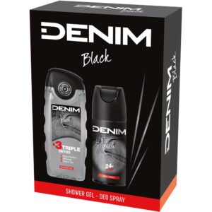 Set cadou bărbați DENIM Black – Gel de duș 250 ml + Deo Spray 150 ml, parfum masculin intens