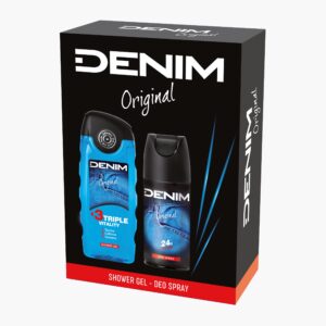 Set cadou bărbați DENIM Original – Gel de duș 250 ml + Deo Spray 150 ml, parfum masculin clasic