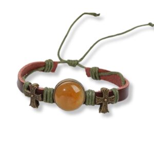 Brățară Handmade din piele cu cristal natural de JAD GALBEN, pentru susținerea încrederii în sine și stimei de sine