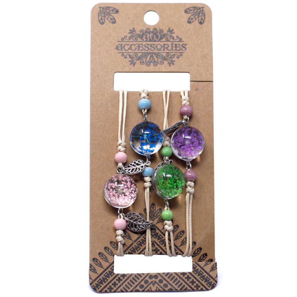 Set 4 brățări handmade cu flori naturale presate în sticlă, mărime reglabilă, unicat, stil boem - imagine 2