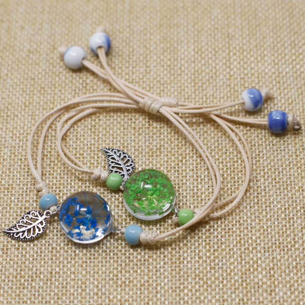 Set 4 brățări handmade cu flori naturale presate în sticlă, mărime reglabilă, unicat, stil boem - imagine 3