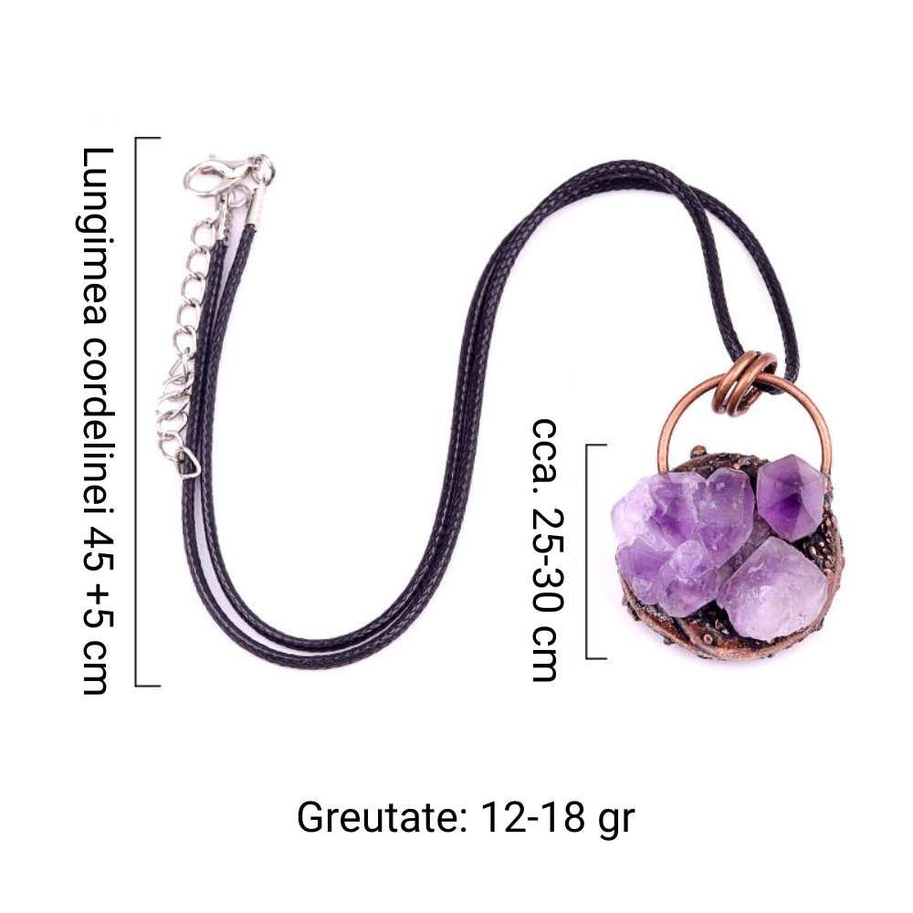 2026 | Pandantiv UNICAT din cristal natural de Ametist, piatra anului 2026 + metal antichizat cu cupru electrolitic, 99,99% pur - imagine 3