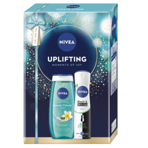 Set îngrijire corp NIVEA Uplifting – Moments of Joy, gel de duș Hawaii Flower & Oil 250 ml + antiperspirant Black & White Fresh 150 ml