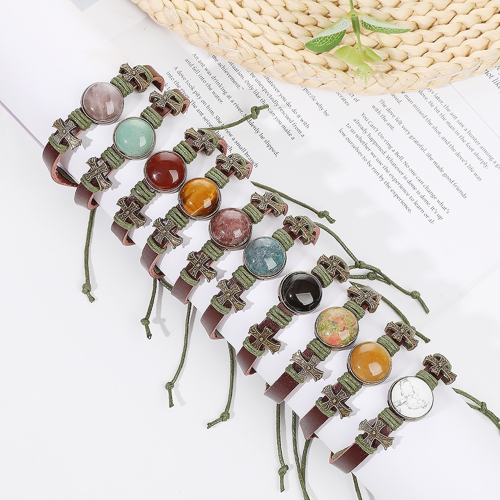 Brățară Handmade din piele cu cristal natural AGAT INDIAN, pentru protecție energetică și depășirea fricilor - imagine 2