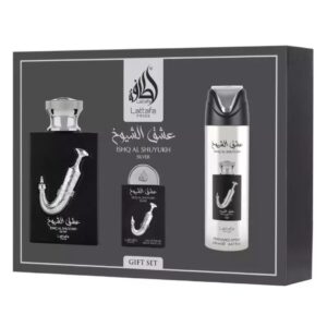Set cadou parfum LATTAFA PRIDE® Ishq Al Shuyukh Silver, EDP oriental – colecție completă