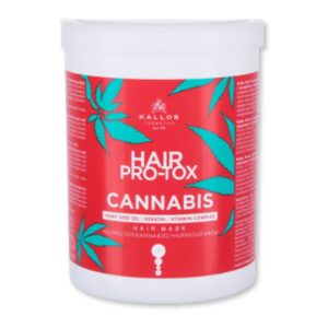 Mască de păr regenerantă KALLOS Hair Pro-Tox Cannabis, cu ulei din semințe de cânepă, keratină și complex de vitamine, 1000 ml