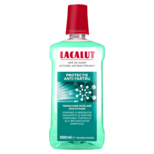 Apă de gură LACALUT® Protecție Anti-Tartru Frozen Mango, acțiune antibacteriană, 500 ml
