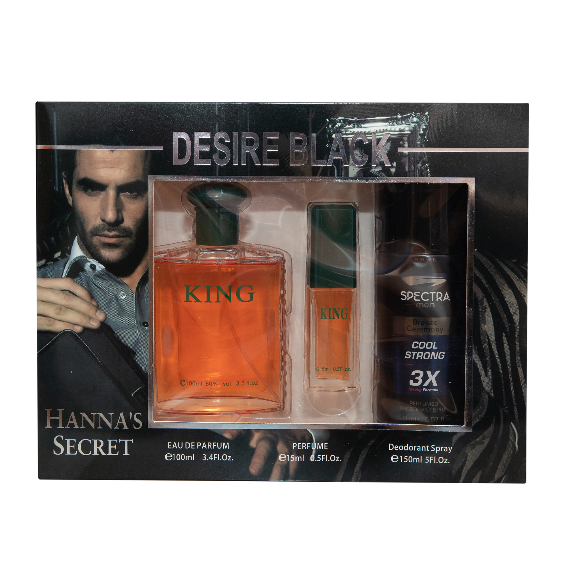 Set cadou bărbați – Apă de Parfum 100 ml + Mini Parfum 15 ml & Deodorant Spectra Men Cool Strong 3X, HANNAH"S SECRET® - imagine 2