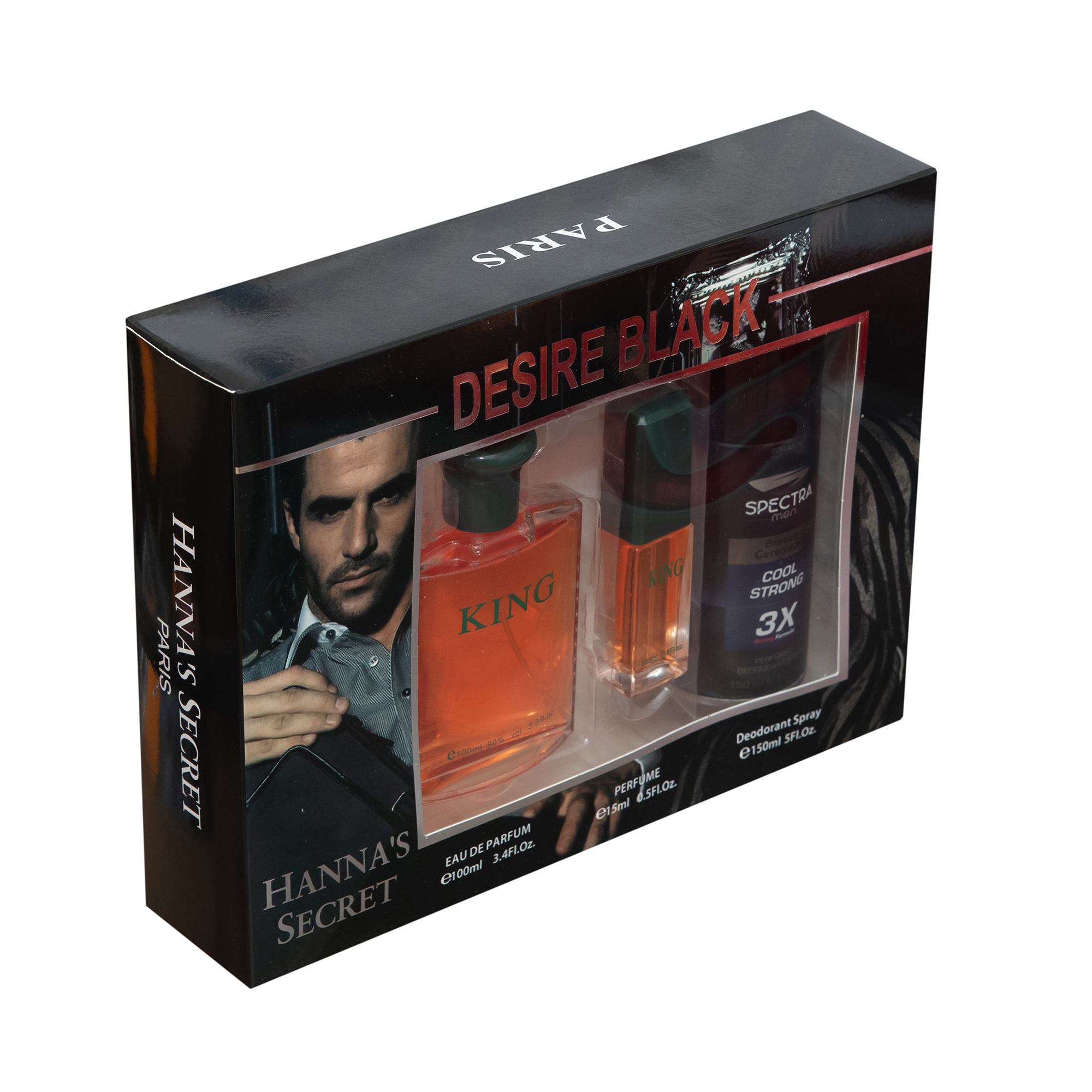 Set cadou bărbați – Apă de Parfum 100 ml + Mini Parfum 15 ml & Deodorant Spectra Men Cool Strong 3X, HANNAH"S SECRET® - imagine 3
