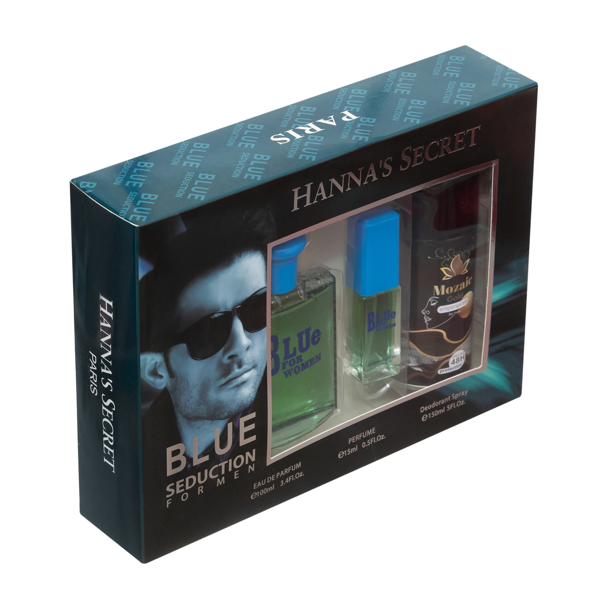 SET CADOU femei Blue For Women – Apă de Parfum 100 ml + Mini Parfum 15 ml & Antiperspirant Mozaic Gold 48h, HANNAH"S SECRET® - imagine 2