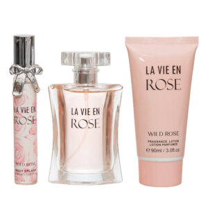 Set cadou femei La Vie en Rose Parfum, Body Splash & Loțiune parfumată, aromă florală delicată, 20 ml + 50 ml + 90 ml, WILD ROSE®