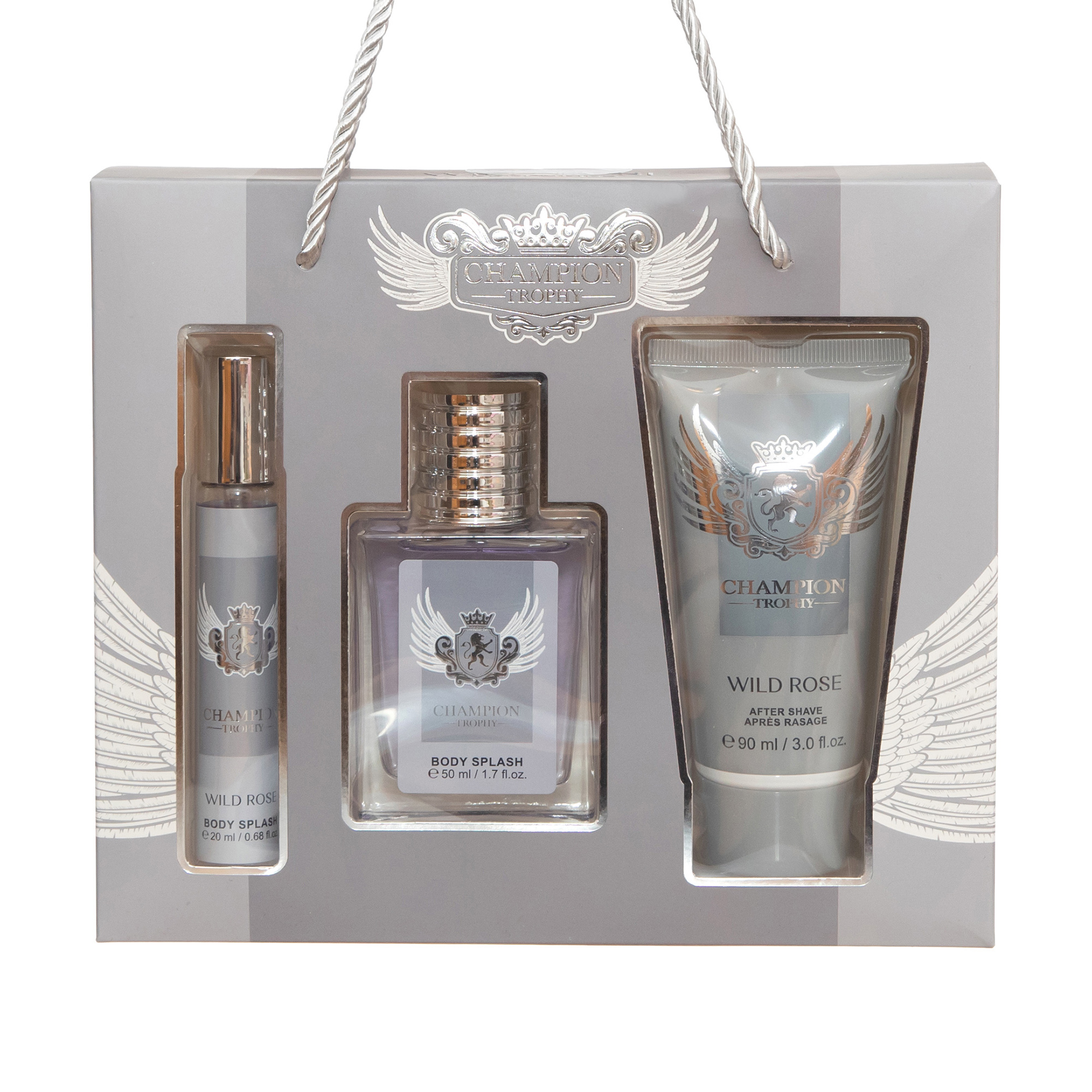 Set cadou bărbați Champion Trophy Body Splash & After Shave, aromă elegantă și modernă, 20 ml + 50 ml + 90 ml, WILD ROSE® - imagine 2