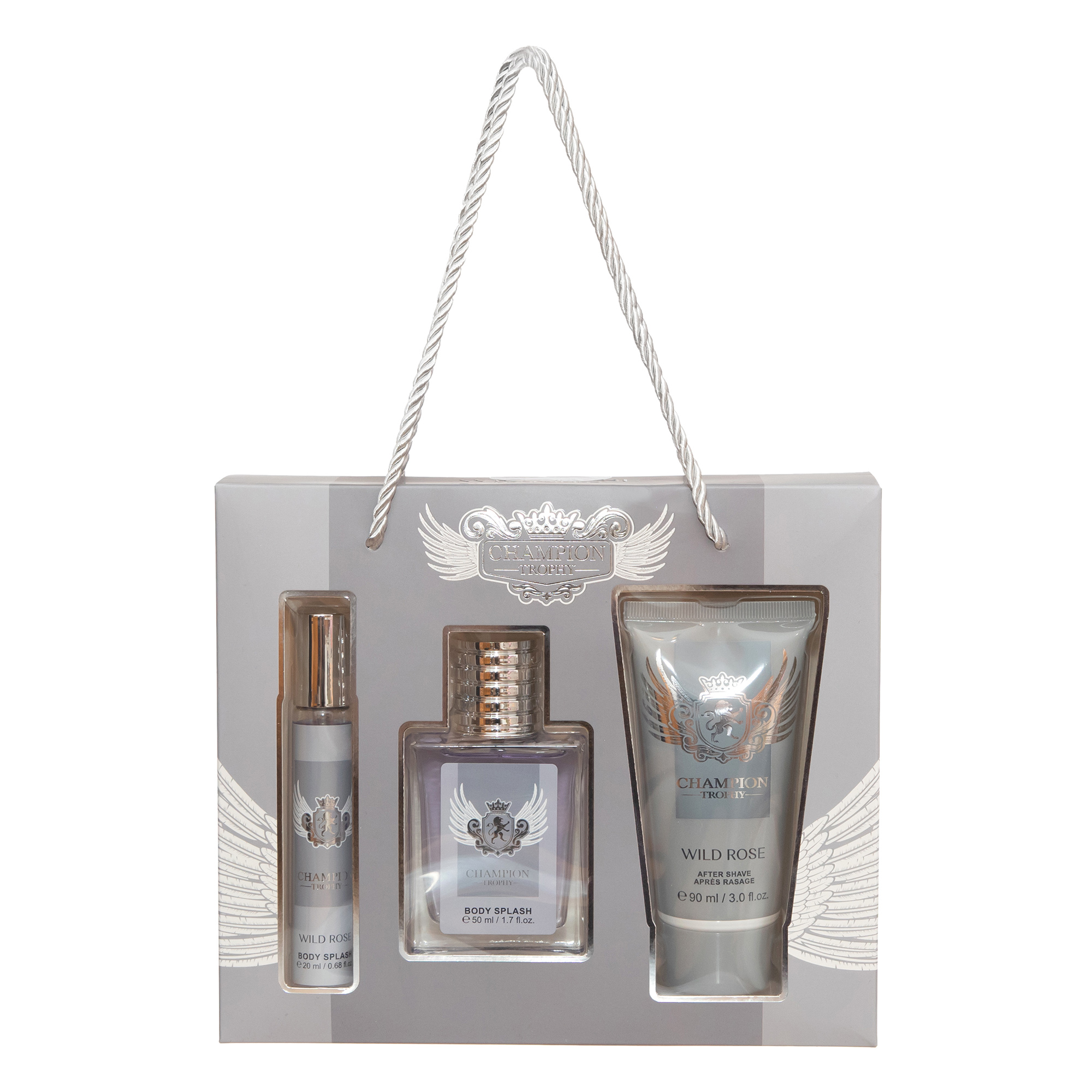 Set cadou bărbați Champion Trophy Body Splash & After Shave, aromă elegantă și modernă, 20 ml + 50 ml + 90 ml, WILD ROSE® - imagine 3