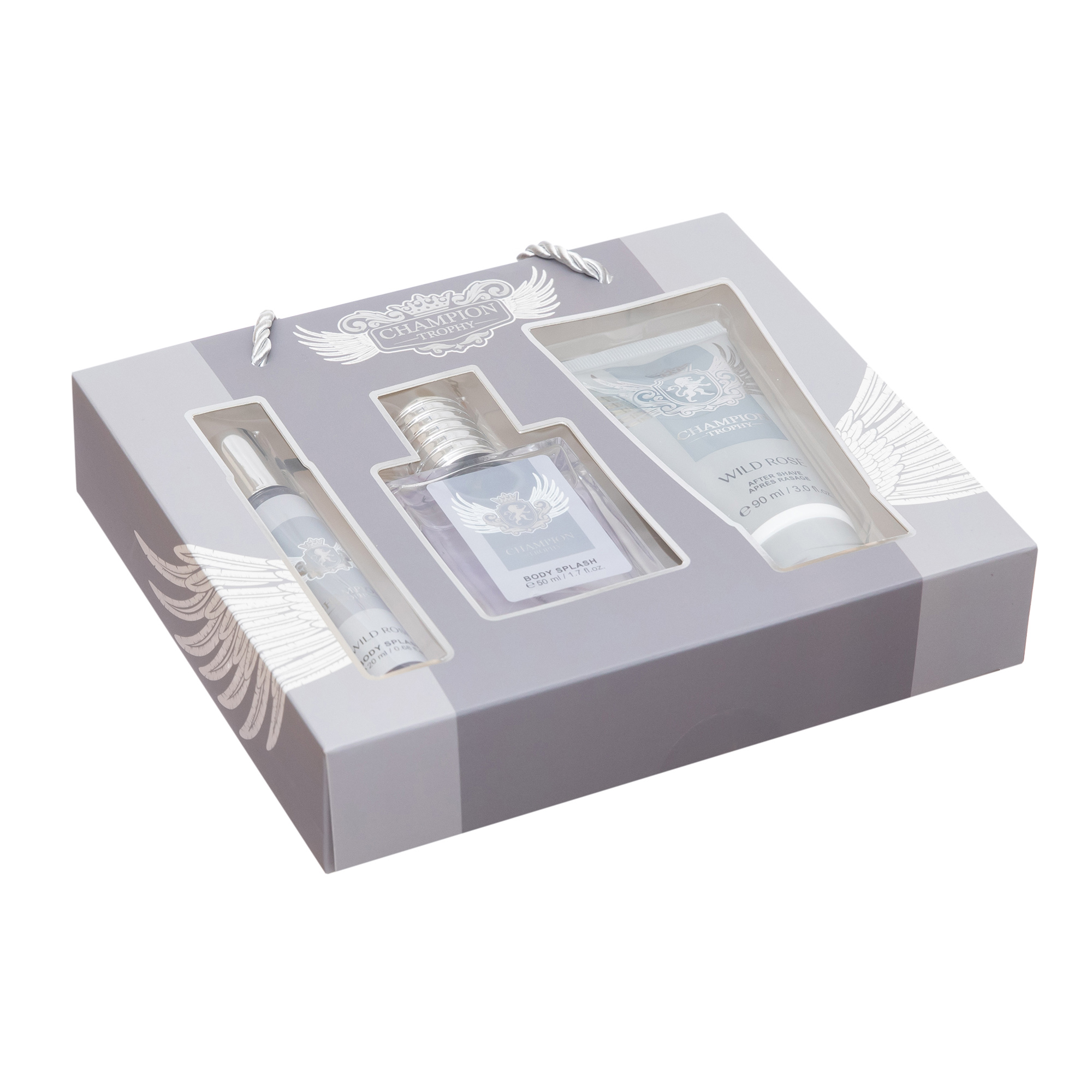 Set cadou bărbați Champion Trophy Body Splash & After Shave, aromă elegantă și modernă, 20 ml + 50 ml + 90 ml, WILD ROSE® - imagine 4