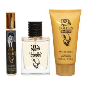 Set cadou bărbați Golden Nabob - Parfum, Body Splash & After Shave, aromă elegantă și puternică, 20 ml + 50 ml + 90 ml, WILD ROSE®