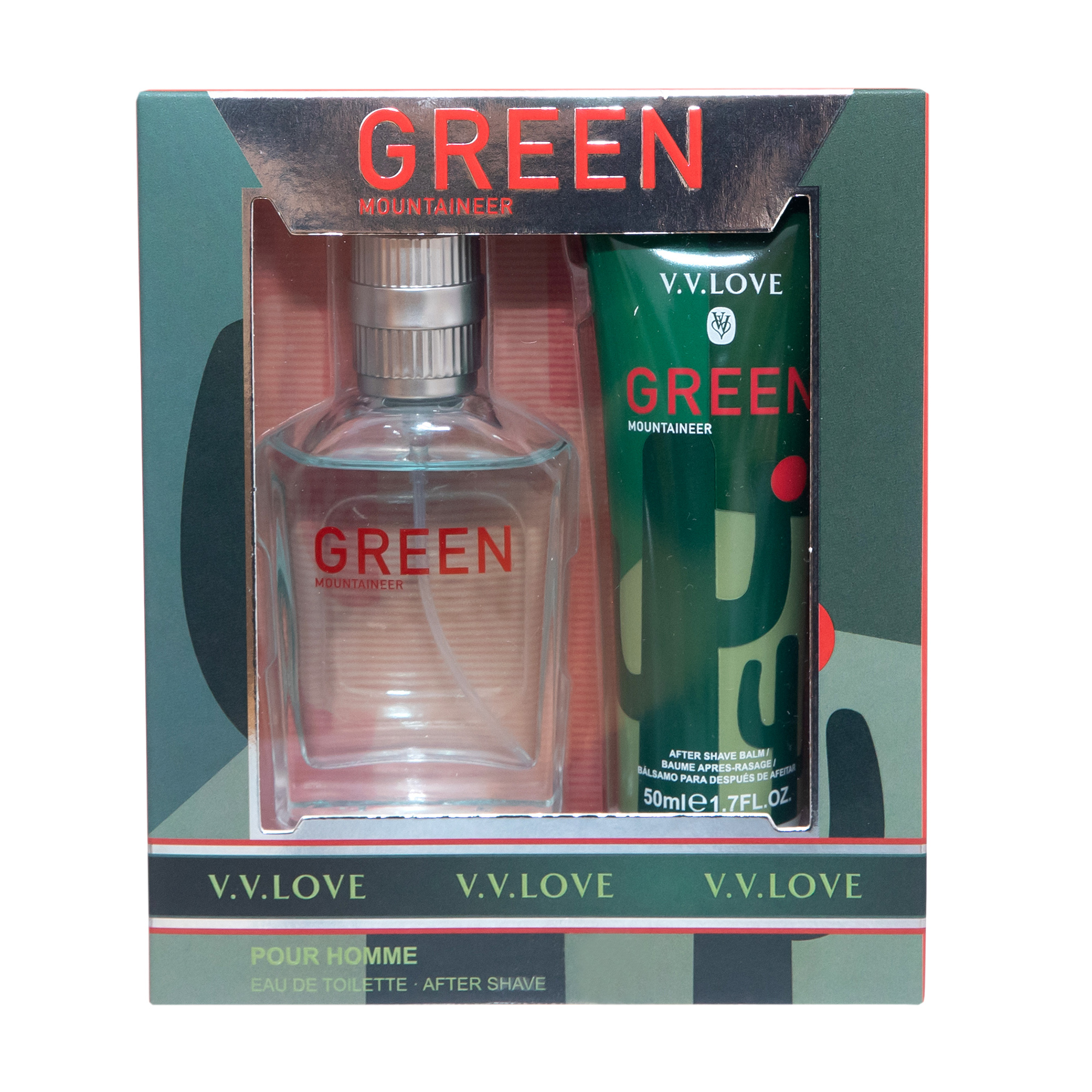Set cadou Green Mountaineer – Parfum bărbătesc & Balsam after shave, aromă fresh-verde și masculină, 50 ml + 50 ml, V.V. Love® - imagine 2