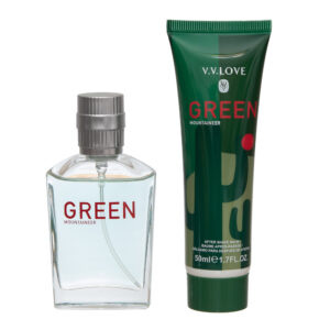 Set cadou Green Mountaineer – Parfum bărbătesc & Balsam after shave, aromă fresh-verde și masculină, 50 ml + 50 ml, V.V. Love®