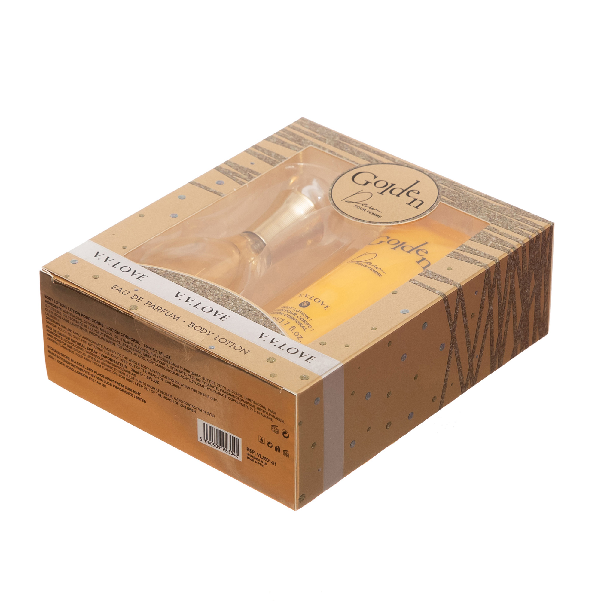 Set cadou Golden Dew – Parfum feminin & Loțiune de corp, aromă caldă și elegantă, 50 ml + 50 ml, V.V. Love® - imagine 3