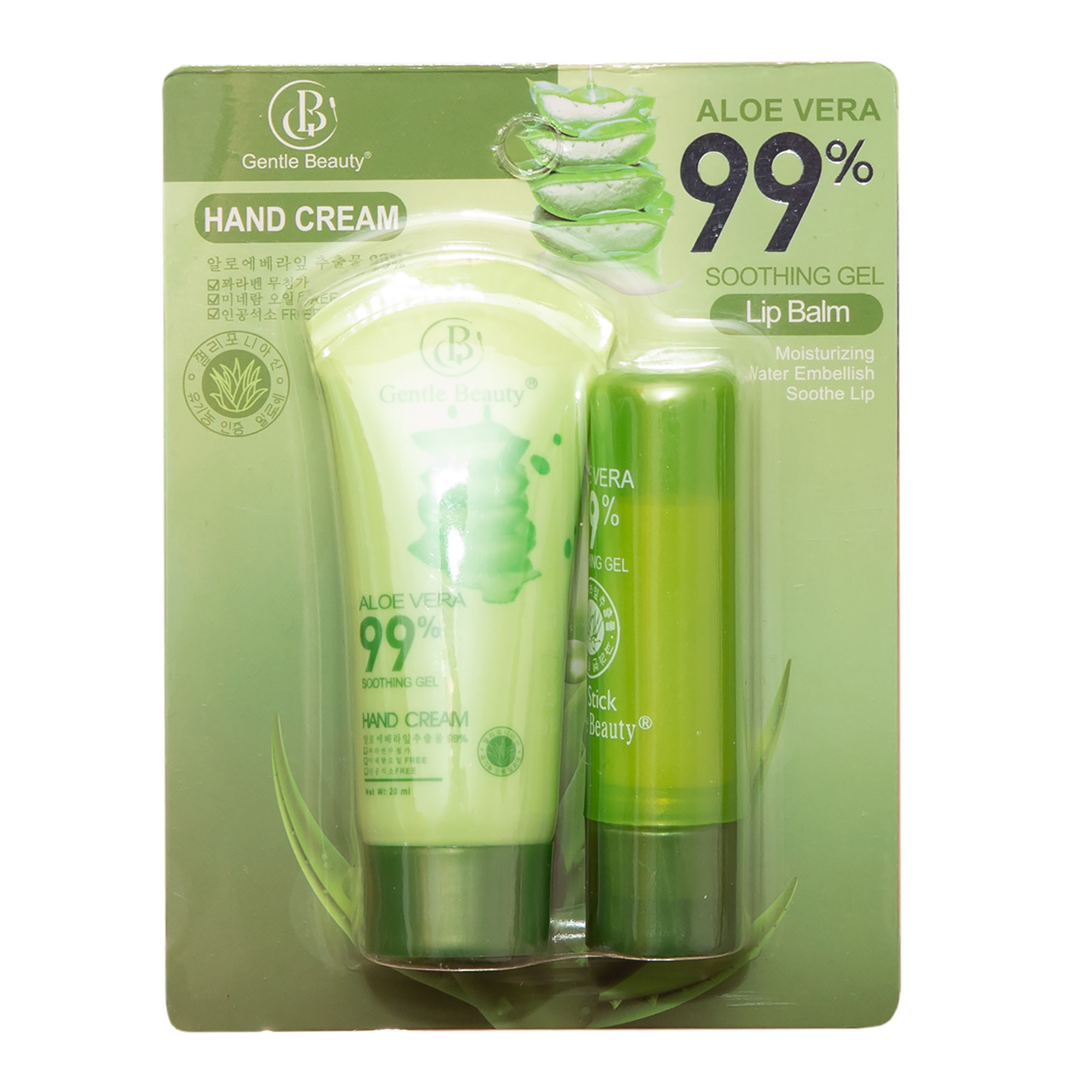 Set cadou Aloe Vera 99% – Cremă de mâini & Balsam de buze, hidratare calmantă, 20 ml, Gentle Beauty® - imagine 2