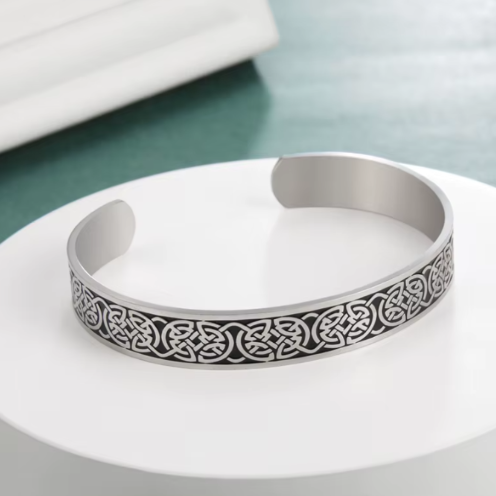 Brățară Premium din oțel inoxidabil, model nod celtic circular, circumferință reglabilă, unisex - imagine 3
