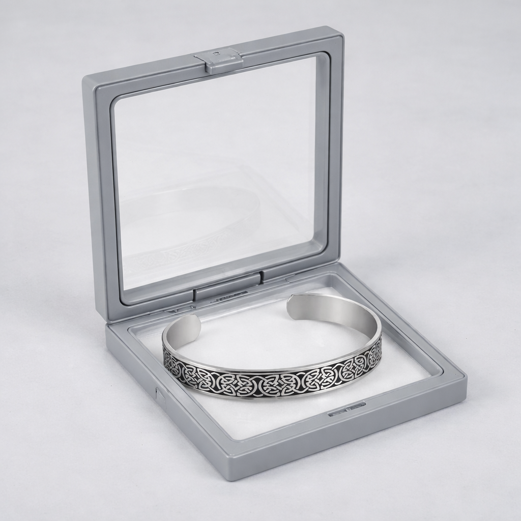 Brățară Premium din oțel inoxidabil, model nod celtic circular, circumferință reglabilă, unisex - imagine 2