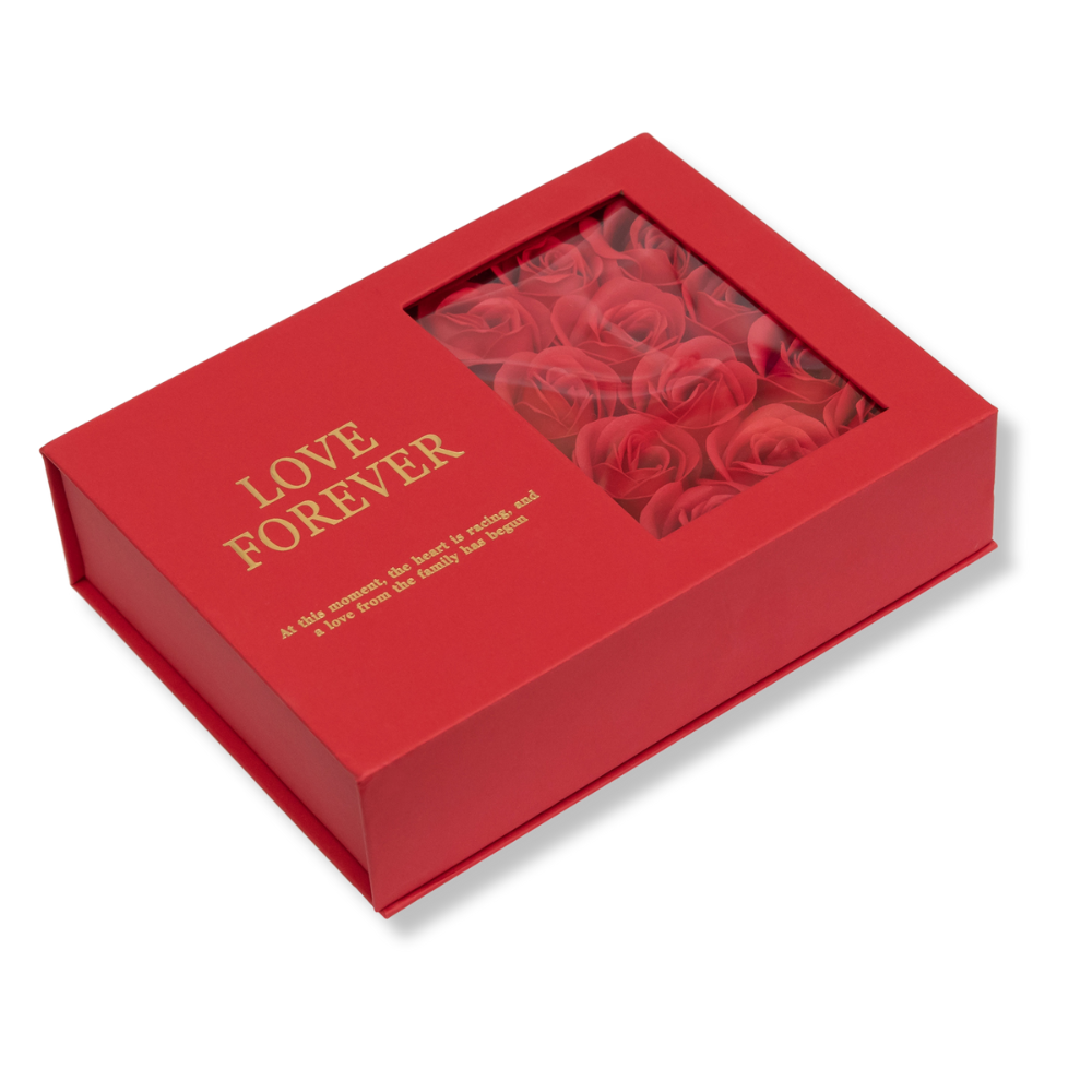 Set cadou „Perla Destinului” – Colier cu perlă naturală din scoică de apă dulce & Trandafiri din săpun, cutie roșie - imagine 7