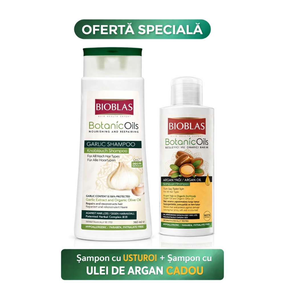 Șampon cu usturoi Bioblas BotanicOils, 360 ml + Șampon cu ulei de argan cadou, 150 ml - imagine 2