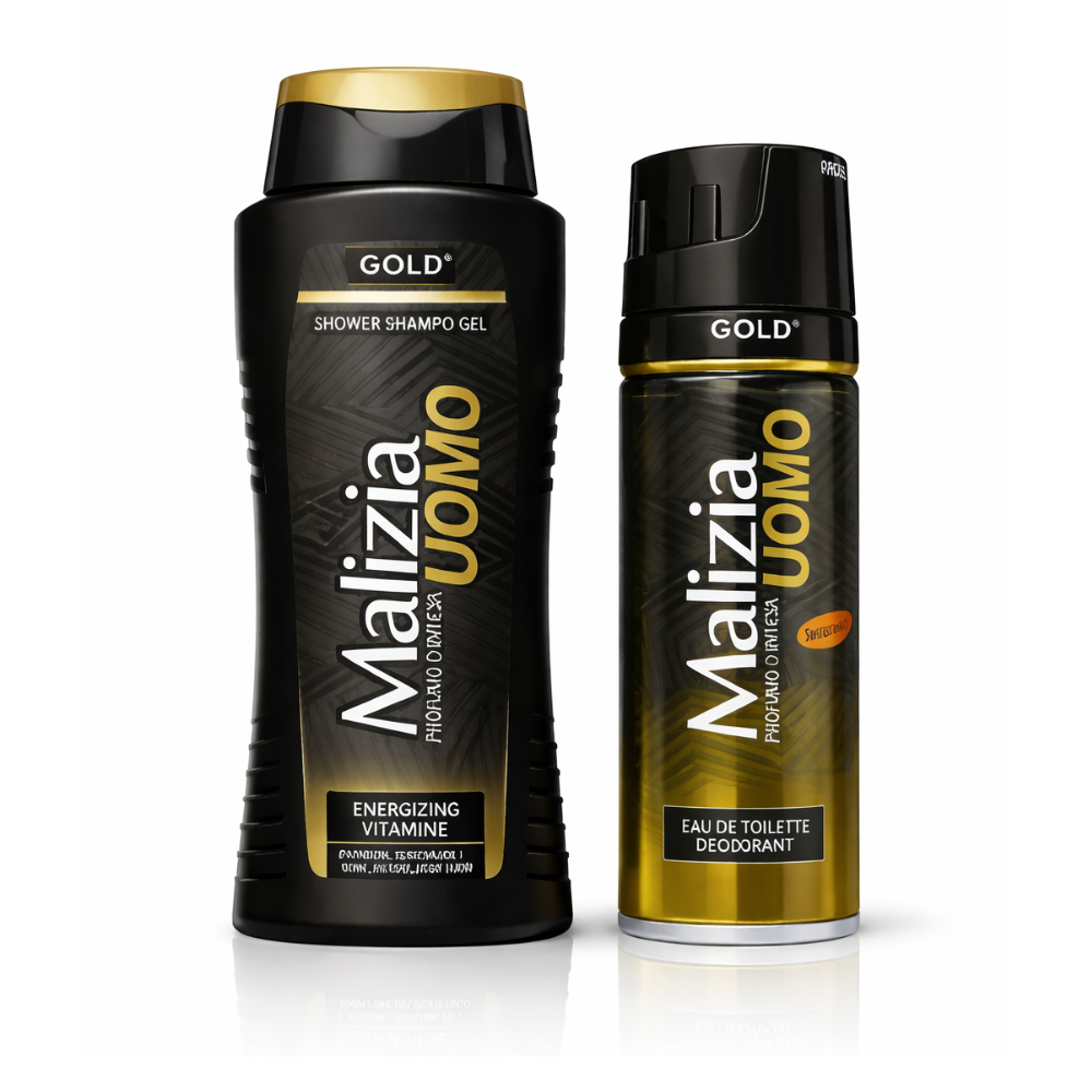 Set cadou bărbați Malizia Uomo Gold®, Deodorant + Shower Shampoo Gel - imagine 2