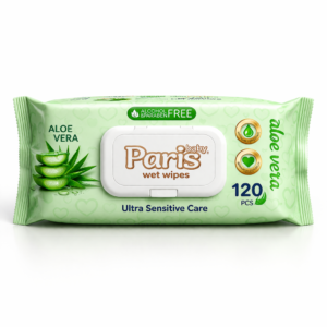 Șervețele umede Paris Baby® Aloe Vera, 120 bucăți – Ultra Sensitive Care, fără alcool și parabeni