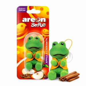 Odorizant auto Areon Smile® Măr și Scorțișoară, broscuță verde din pluș parfumat