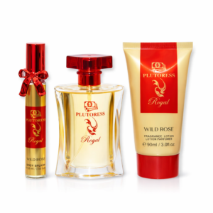 Set cadou femei Plutoress Royal, Eau de Toilette 100 ml + Body Lotion 90 ml + Body Splash 20 ml, WILD ROSE®