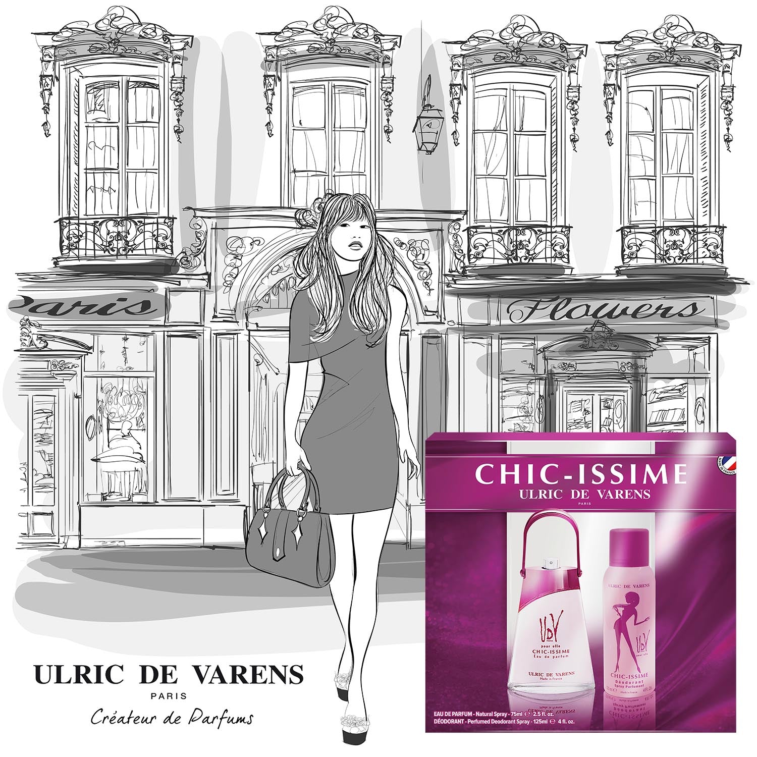 Set cadou femei Ulric de Varens Chic-Issime®, Apă de parfum 75 ml + Deodorant 125 ml - imagine 2