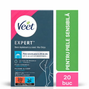 Benzi depilatoare cu ceara pentru picioare si corp, pentru piele sensibila, Veet Expert, 20 bucati