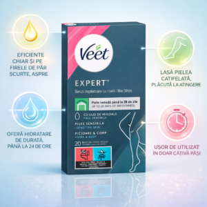 Alternative view of Benzi depilatoare cu ceara pentru picioare si corp, pentru piele sensibila, Veet Expert, 20 bucati