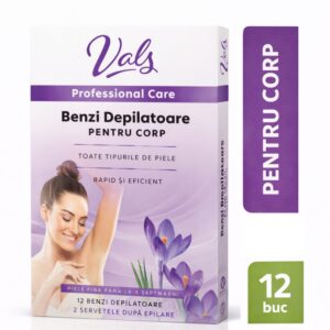 Benzi depilatoare pentru corp Vals Professional Care, toate tipurile de piele, 12 benzi + 2 șervețele