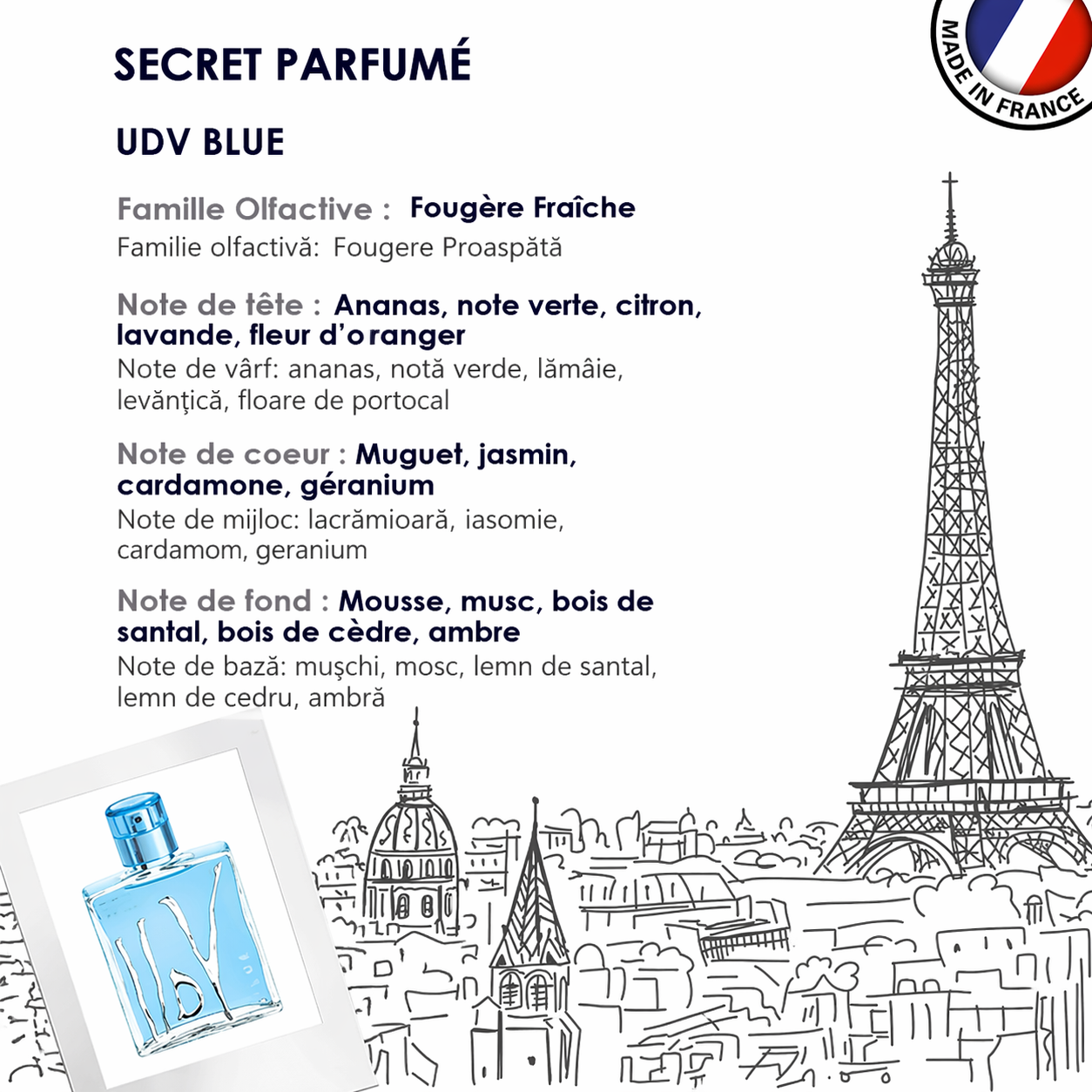 Apă de toaletă pentru bărbați UDV Blue, 60 ml, Ulric de Varens® - imagine 5