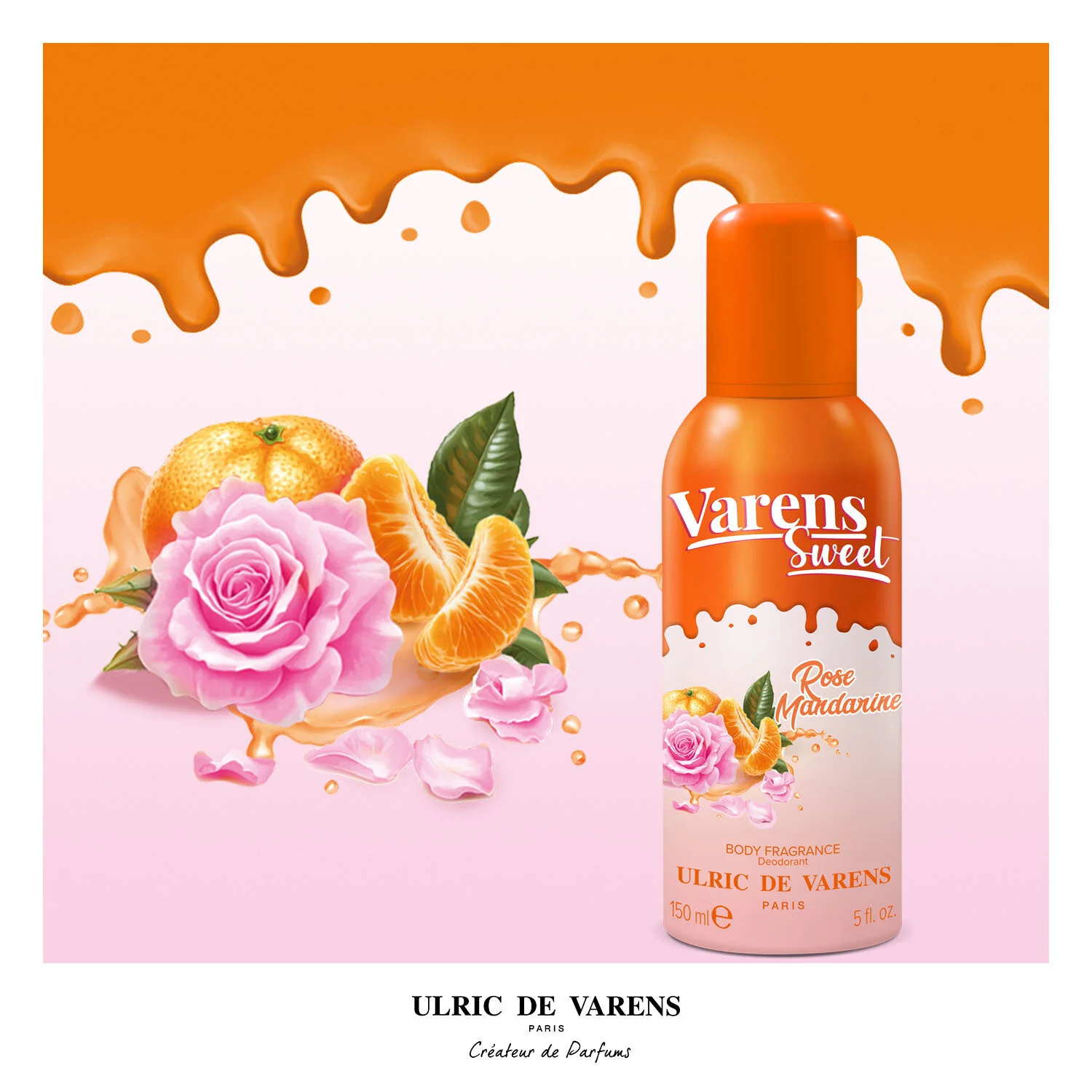 Deodorant spray pentru femei Ulric de Varens Sweet Rose Mandarine, 150 ml - imagine 4