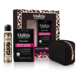 Set cadou Malizia® Profumo D’Intesa Animalier – deodorant spray, mască facială anti-age & portfard cosmetic