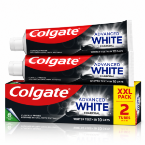 Pastă de dinți Colgate® Advanced White Charcoal XXL Pack, efect de albire cu cărbune activ, 2 x 75 ml