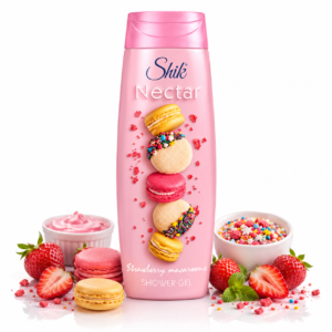 Gel de duș hidratant cu aromă de căpșuni și macarons, 400 ml, Shik Nectar®