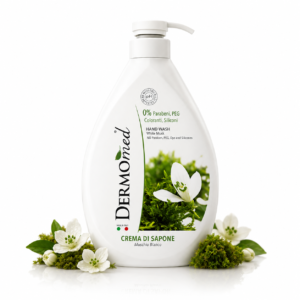 Săpun lichid Dermomed® cu parfum elegant de mosc alb și note florale delicate, 1000 ml