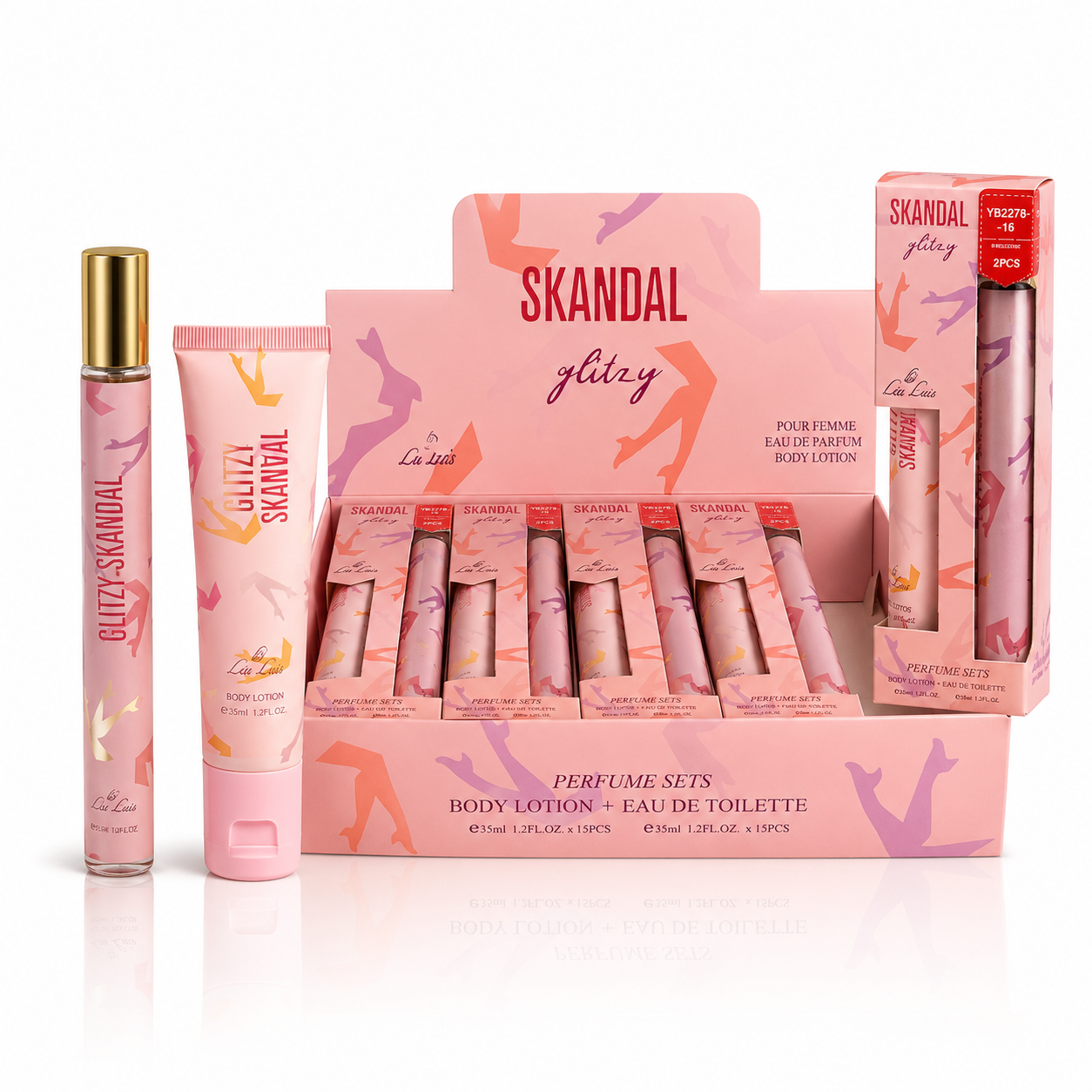 Set cadou pentru femei GLITZY SKANDAL, Apă de toaletă 35 ml + Loțiune de corp 35 ml, Lea Luis® - imagine 2