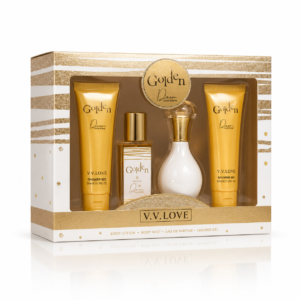 Set cadou pentru femei Golden Dew Porcelain, body mist, parfum, gel de duș și loțiune de corp, V.V.LOVE®