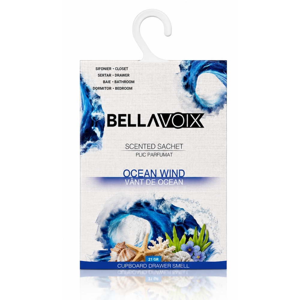 Odorizant dulap Bellavoix Ocean Wind, plic parfumat cu agățător, 21 g - imagine 3