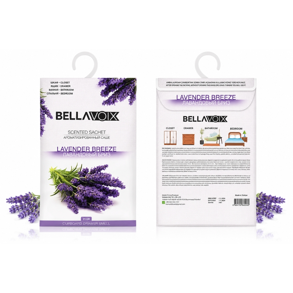 Odorizant dulap Bellavoix Lavender Breeze, plic parfumat cu agățător, 21 g - imagine 3