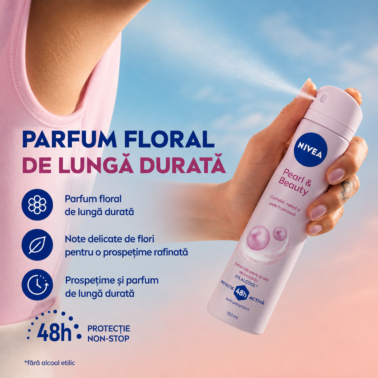 Deodorant antiperspirant spray NIVEA® Pearl & Beauty Quick Dry 48h, 250 ml - imagine 4