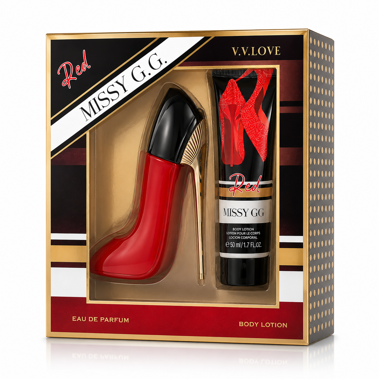 Set Cadou pentru Femei Missy G.G. Red, Parfum 30 ml și Body Lotion 50 ml, V.V.LOVE® - imagine 2
